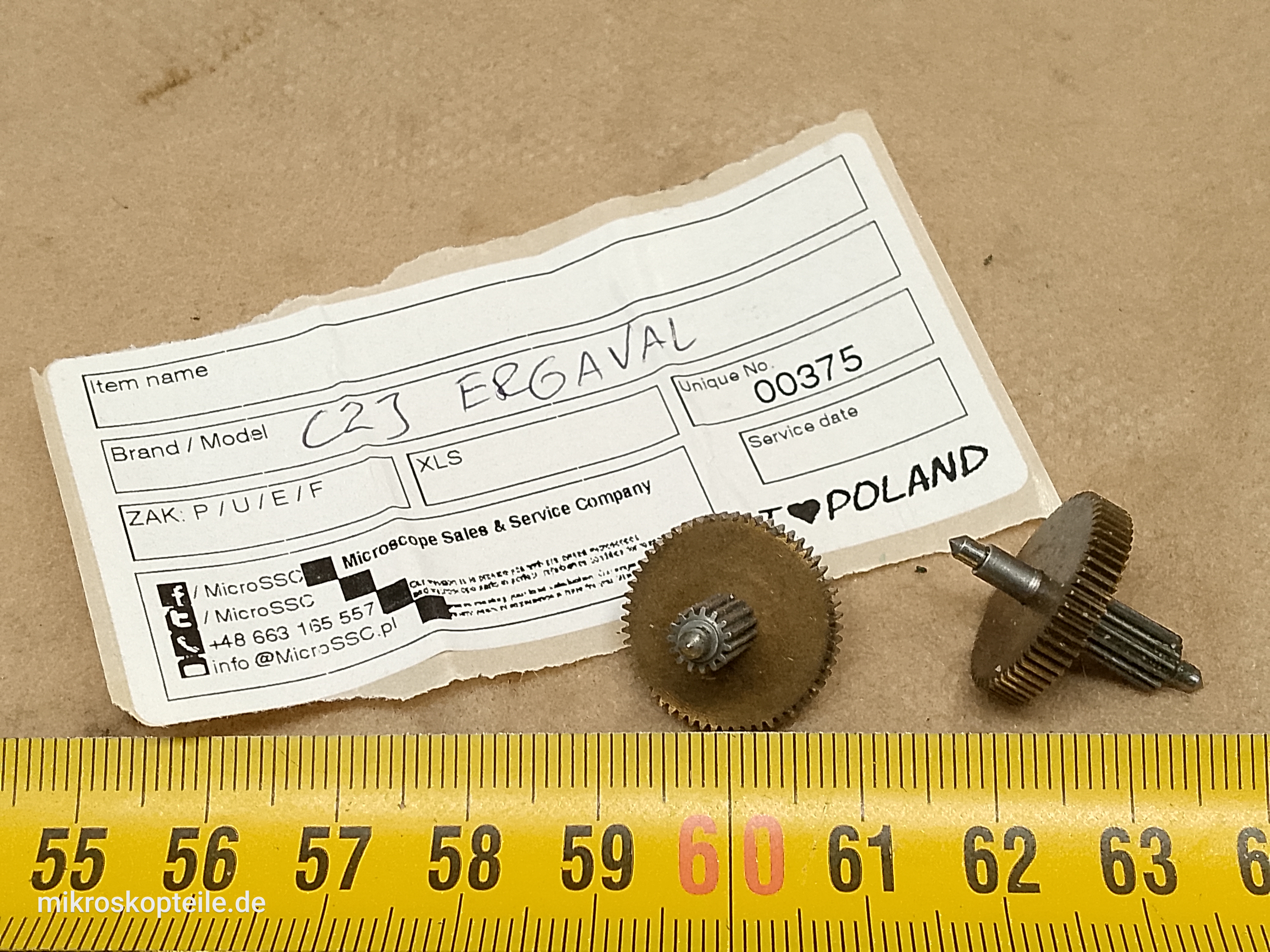 Carl Zeiss Jena Ergaval / Amplival - mosiężna zębatka mechanizmu makro i mikro mikroskopu / koło zębate - ujęcie #6