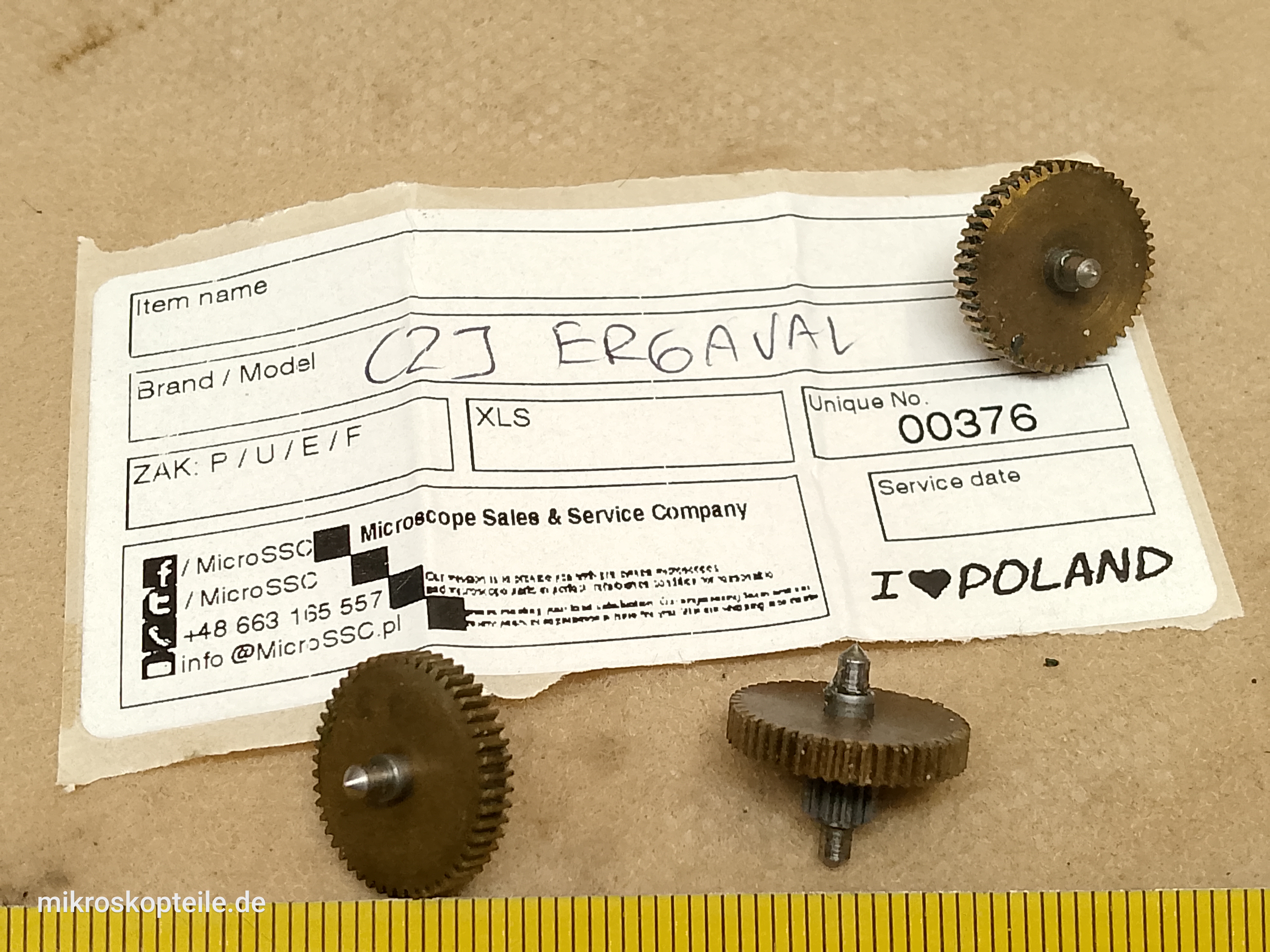 Carl Zeiss Jena Ergaval / Amplival - mosiężna zębatka mechanizmu makro i mikro mikroskopu / koło zębate - ujęcie #6