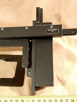 Olympus XY stage-mechanism add-on specimen holder for Olympus CK2 biological inverted microscope. - thumbnail