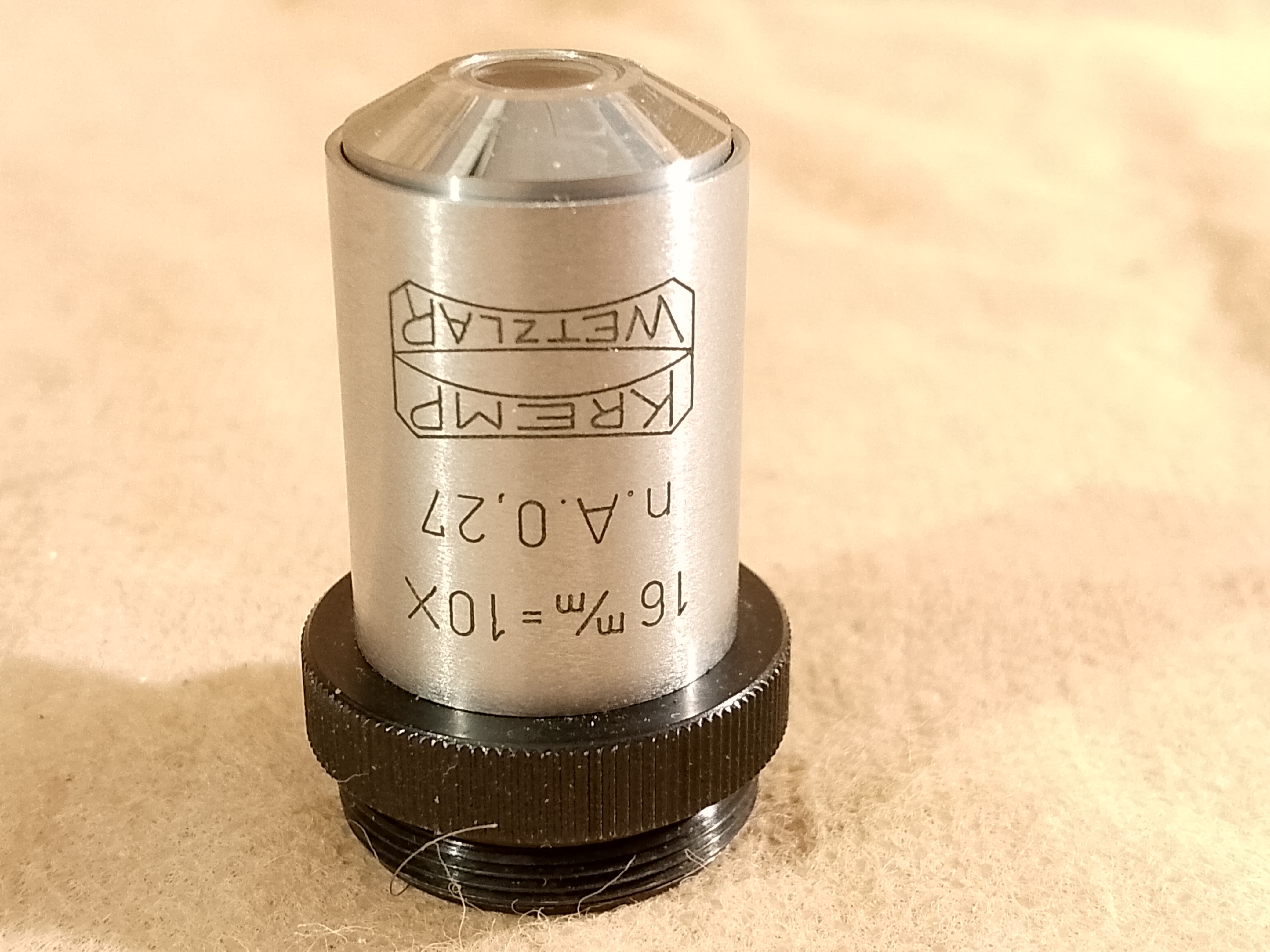 Kremp Wetzlar Vintage school monocular Vintage obiektyw mikroskopowy Kremp Wetzlar 16 mm = 10x n.A. 0,27 RMS - ujęcie #1