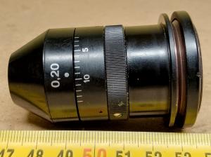 Carl Zeiss Jena Microscope condenser 0.20 for Carl Zeiss Jena Jenaval / Jenalumar microscope with top lens and iris diaphragm. - thumbnail