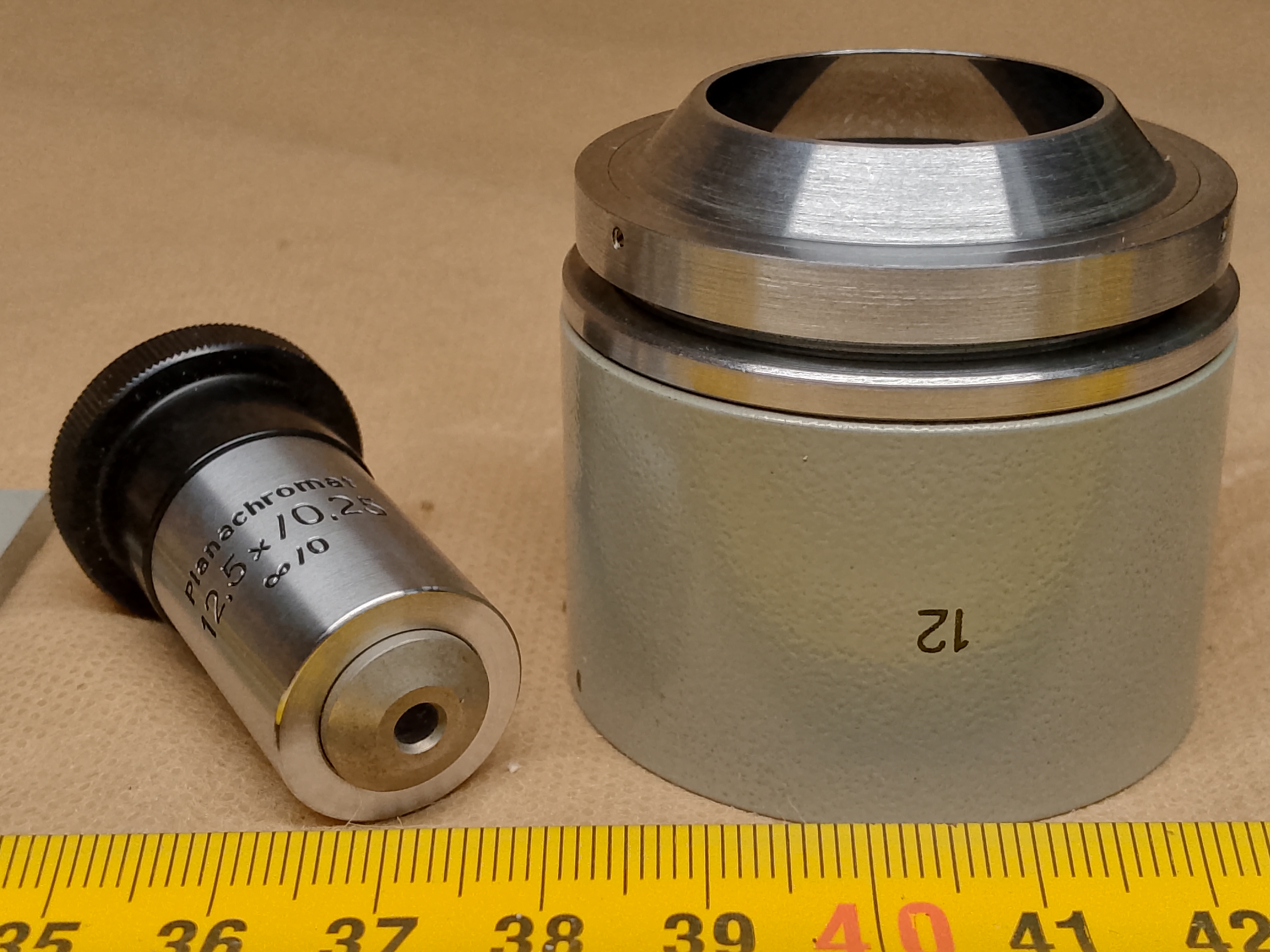 Carl Zeiss Jena Vertival Wsuwka lustrzana (tzw. kondensor ciemnego pola EPI) numer "12" wraz z obiektywem - ujęcie #7