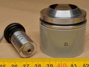 Carl Zeiss Jena Vertival Wsuwka lustrzana (tzw. kondensor ciemnego pola EPI) numer "12" wraz z obiektywem - ujęcie #7