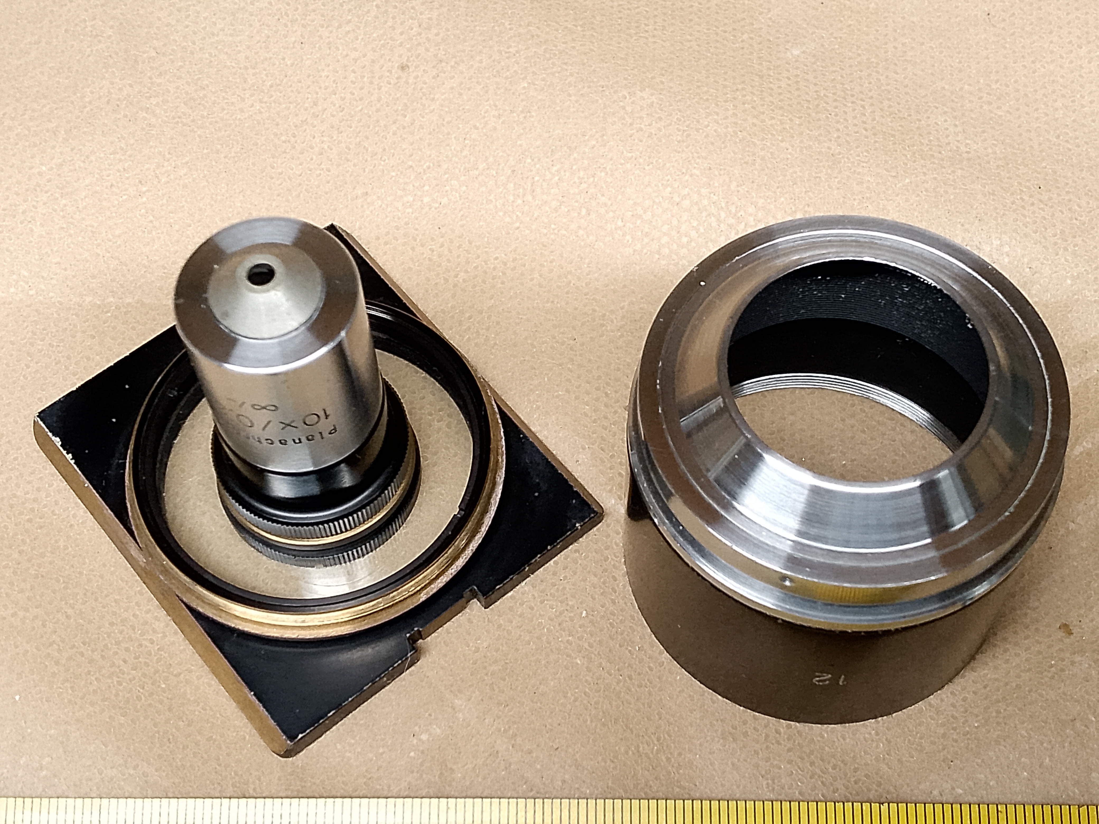 Carl Zeiss Jena Vertival Wsuwka lustrzana (tzw. kondensor ciemnego pola EPI) numer "12" wraz z obiektywem - ujęcie #6