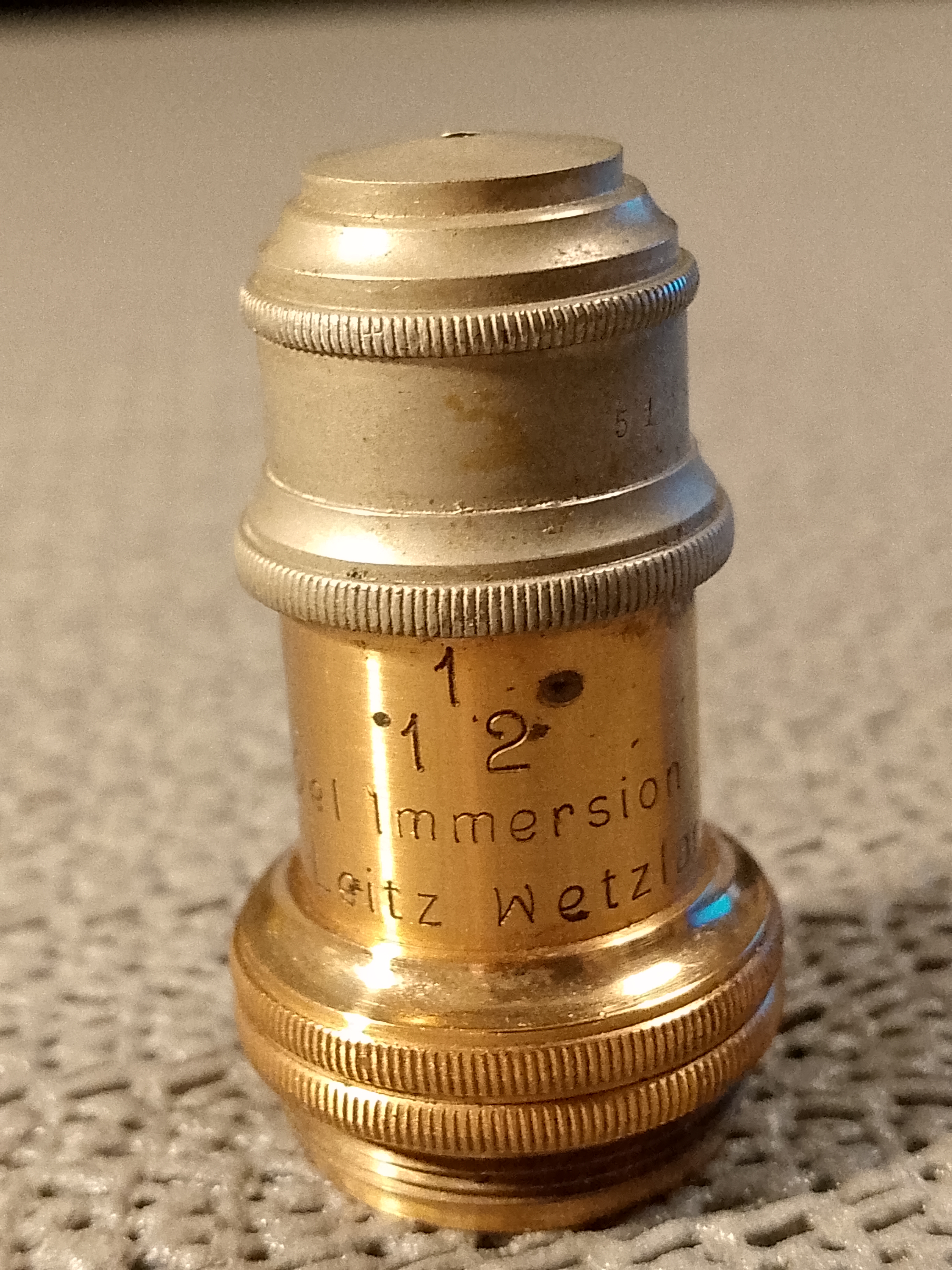 Leitz Vintage antique brass Obiektyw mikroskopowy E.Leitz Wetzlar 1/12 Oel-Immersion Apert. 1,30, powiększenie - ujęcie #1