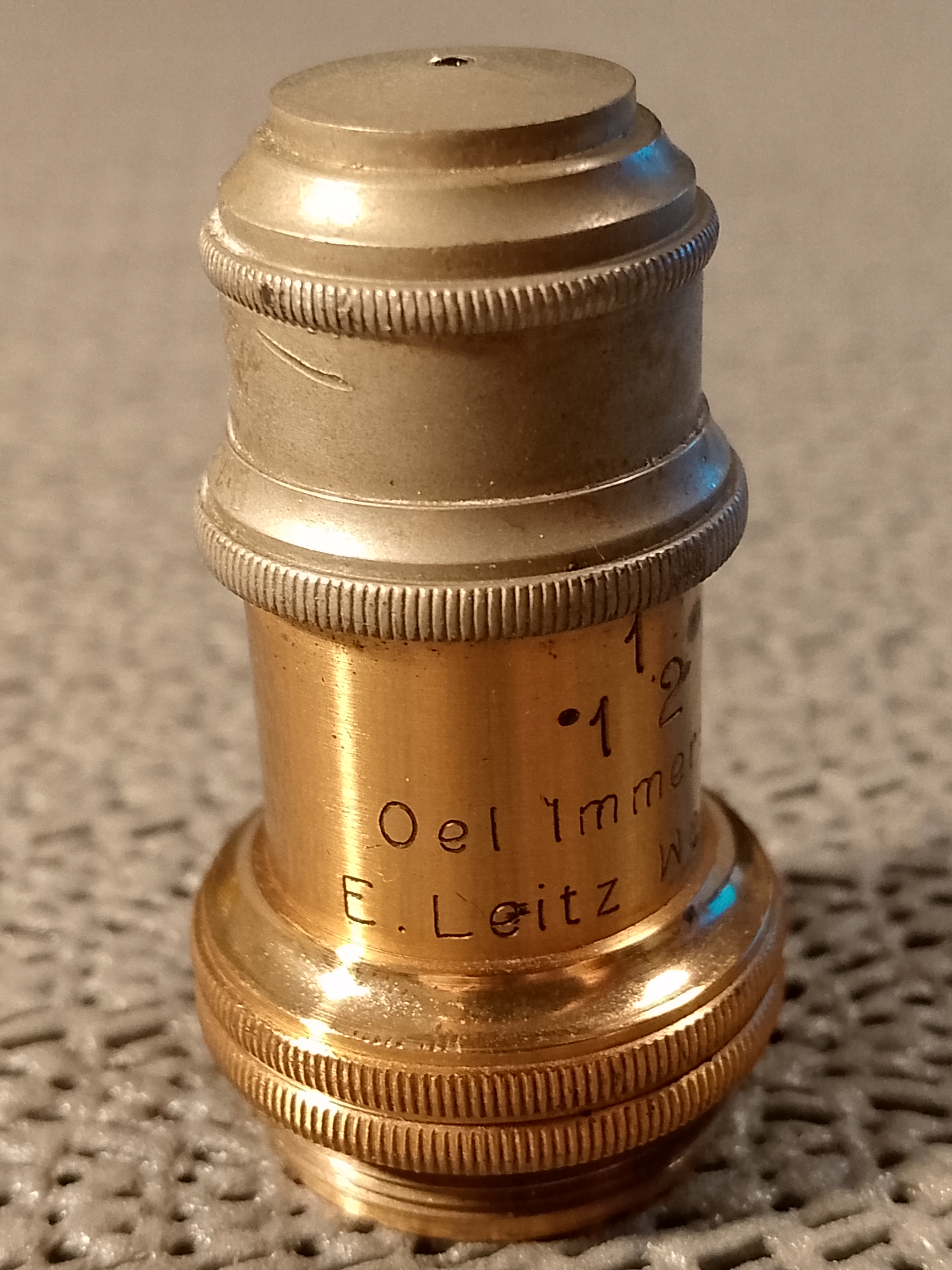 Leitz Vintage antique brass Obiektyw mikroskopowy E.Leitz Wetzlar 1/12 Oel-Immersion Apert. 1,30, powiększenie - ujęcie #2