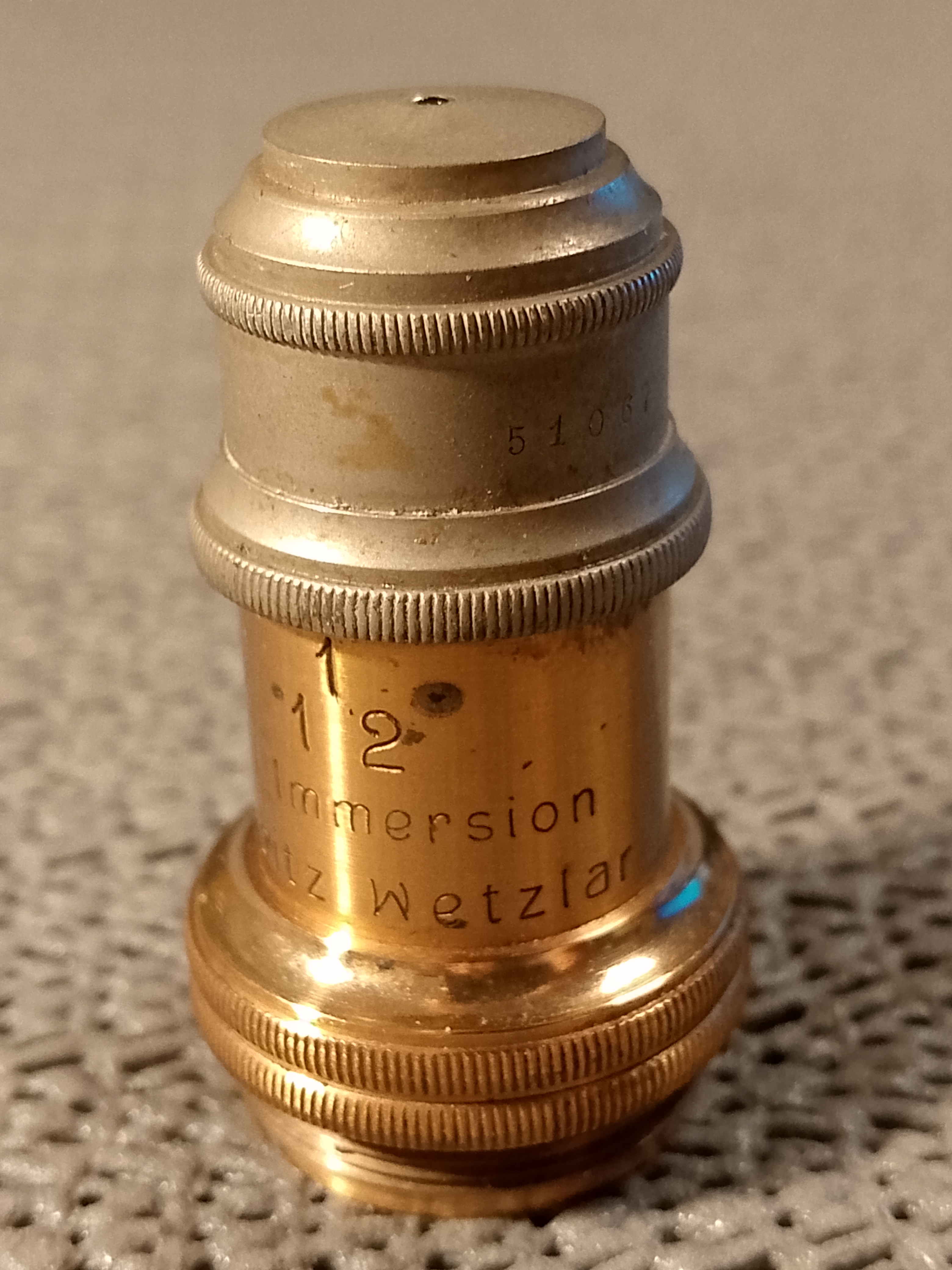 Leitz Vintage antique brass Obiektyw mikroskopowy E.Leitz Wetzlar 1/12 Oel-Immersion Apert. 1,30, powiększenie
