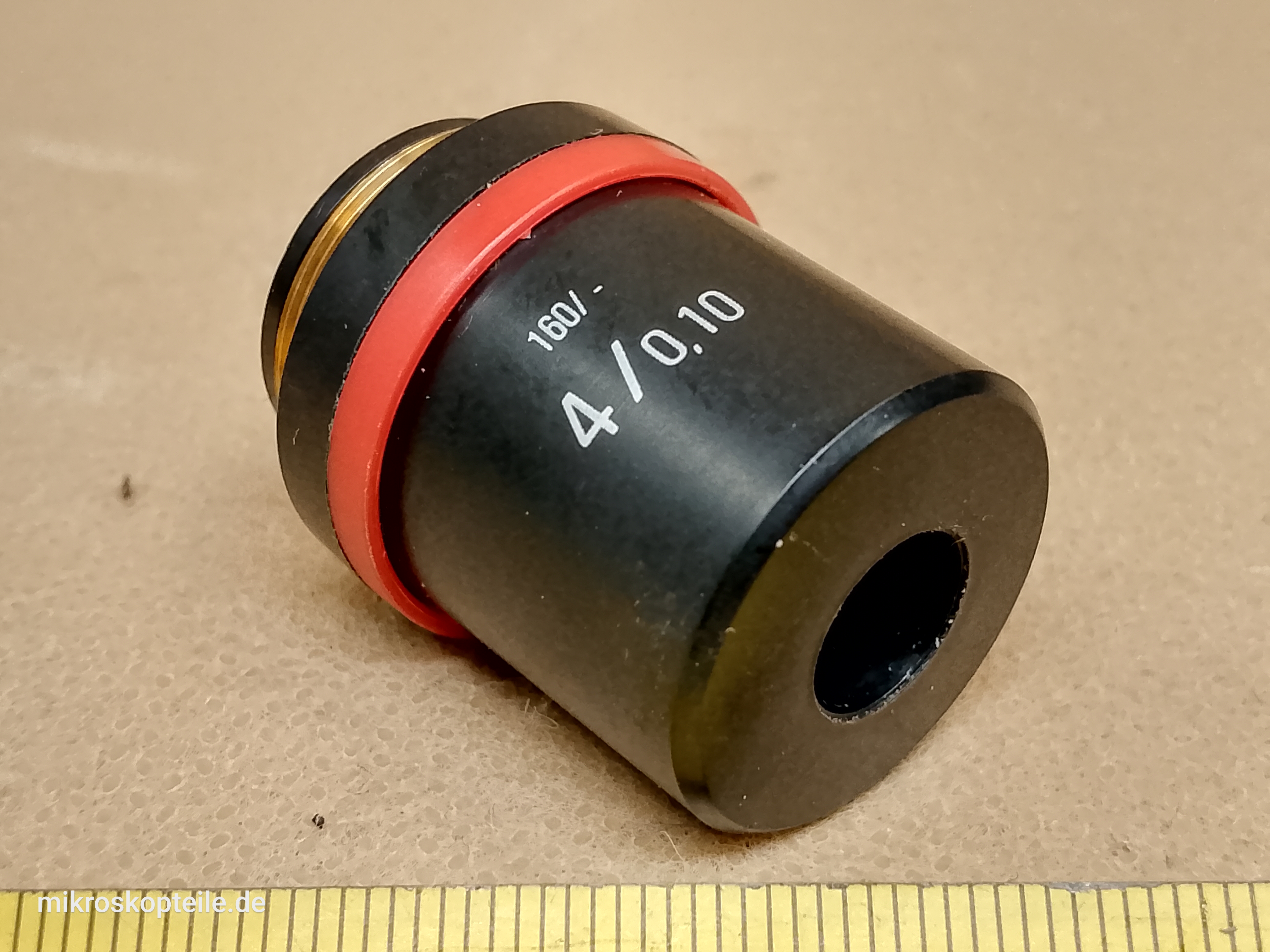 Will Wetzlar V300 / V365 4/0.10 160/- RMS 4x microscope objective, long barrel 45 mm, achromatic | Hund H600 und Leitz Wetzlar compatible - different 1 view