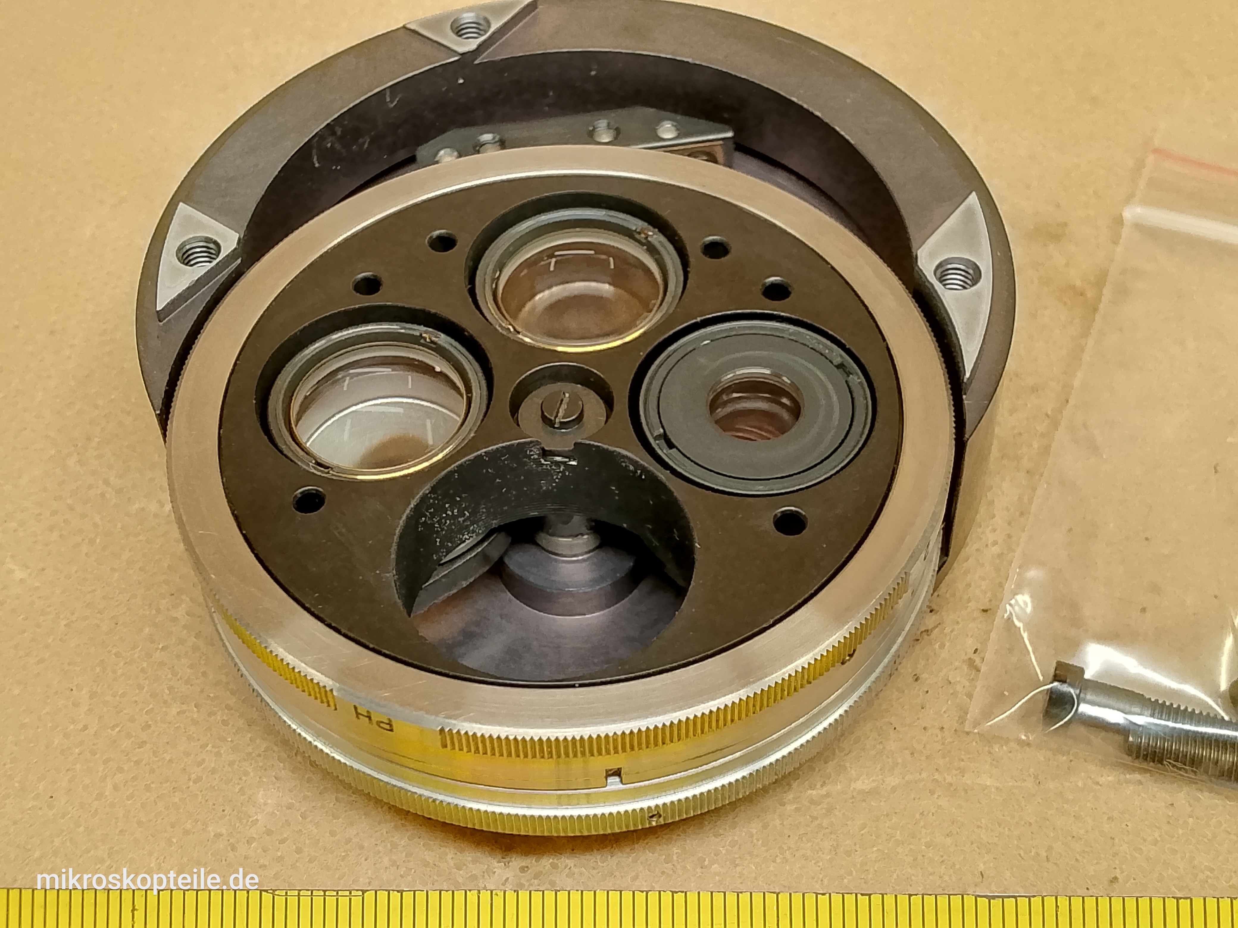 Zeiss Photomicroscope / Universal microscope lens wheel for Optovar magnification changer | spare part for photo intermediate tube - different 7 view