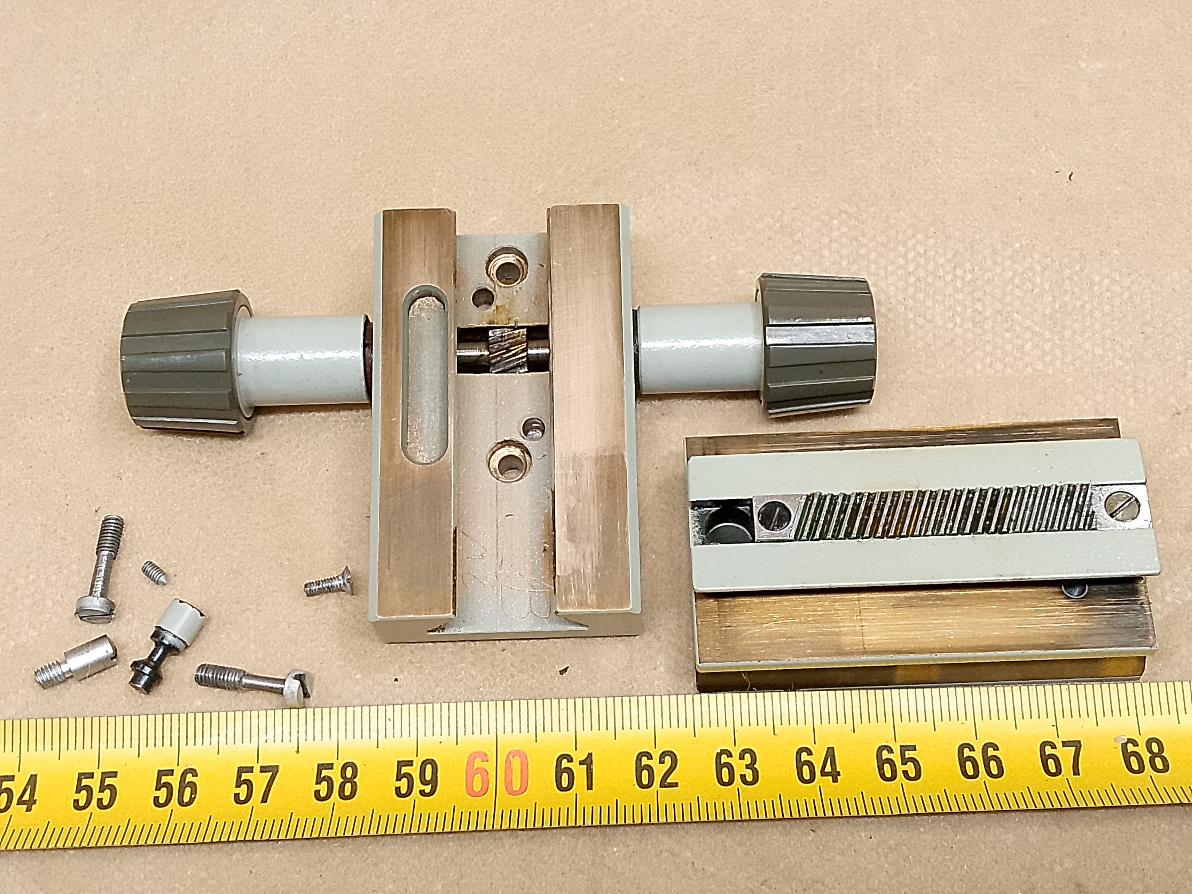 Carl Zeiss Jena Ergaval microscope condenser support | focusing knob, rack and pinion - view #4
