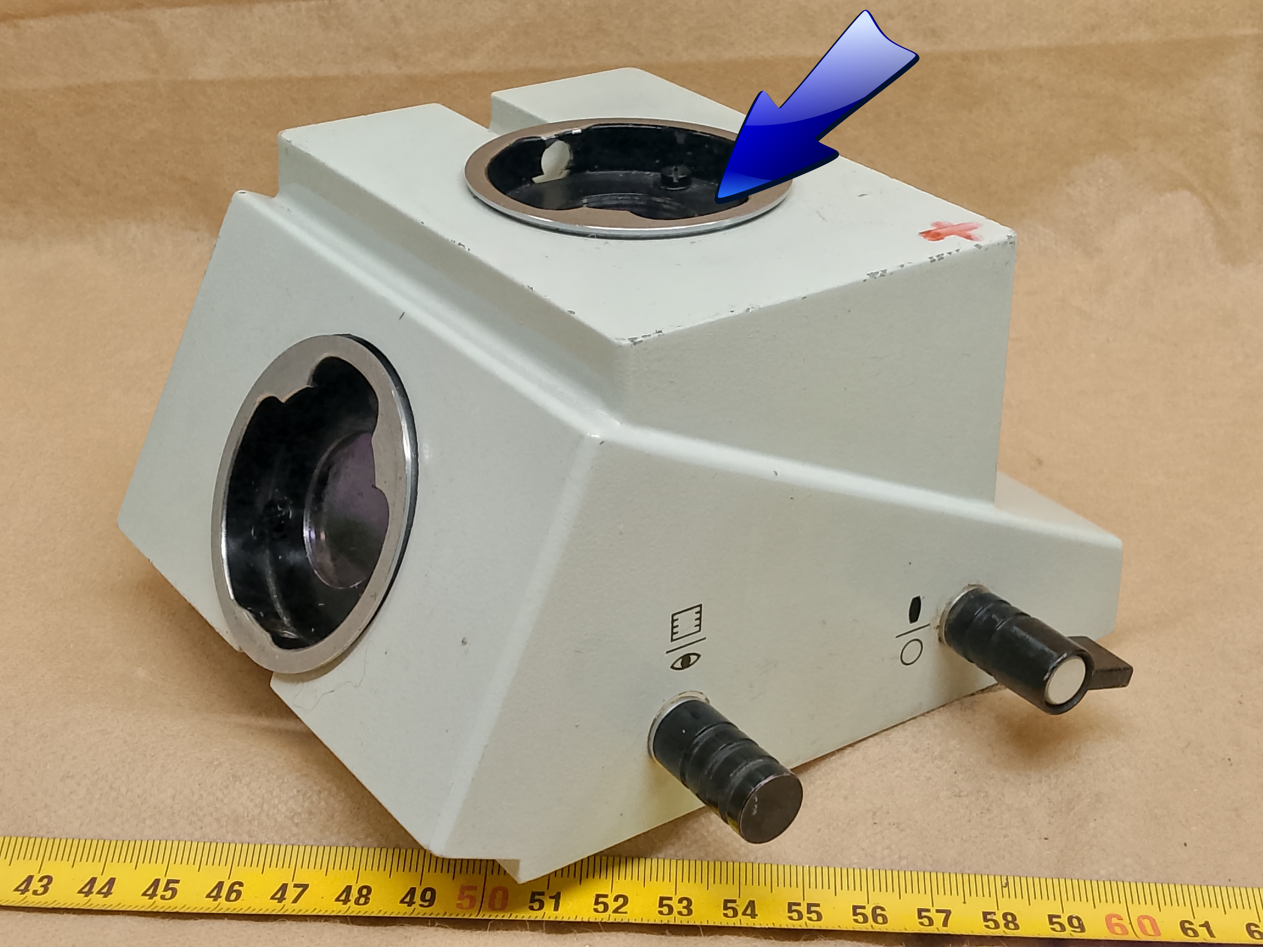 Carl Zeiss Jena Jenaval / Jenamed CF-250 Fototubus - mocowanie wyjścia trino-foto mikroskopu | szkło z zieloną - ujęcie #7