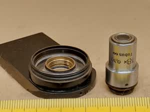 Carl Zeiss Jena Metalliput - 18x/0,30 Metallurgical microscope objective with EPI illuminator adapter (9.7 Epi, 18 Met) - thumbnail