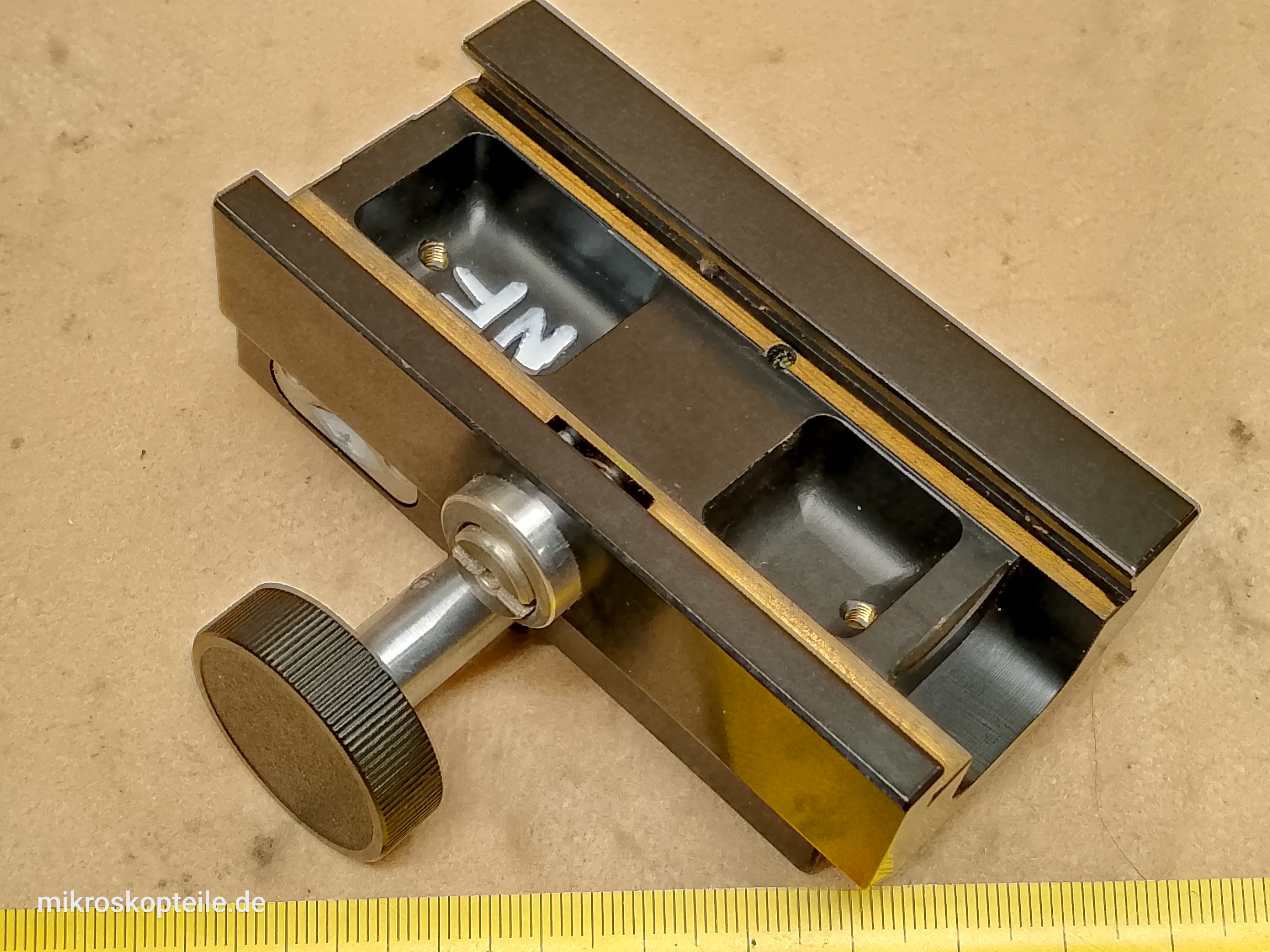 Carl Zeiss Jena Nf microscope condenser support | focusing knob, rack and pinion - view #7