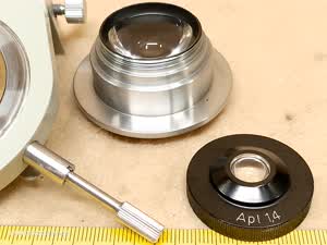 Carl Zeiss Jena Ergaval / Amplival - mikroskopowy kondensor Apl 1,4 z przysłoną irysową - ujęcie #7