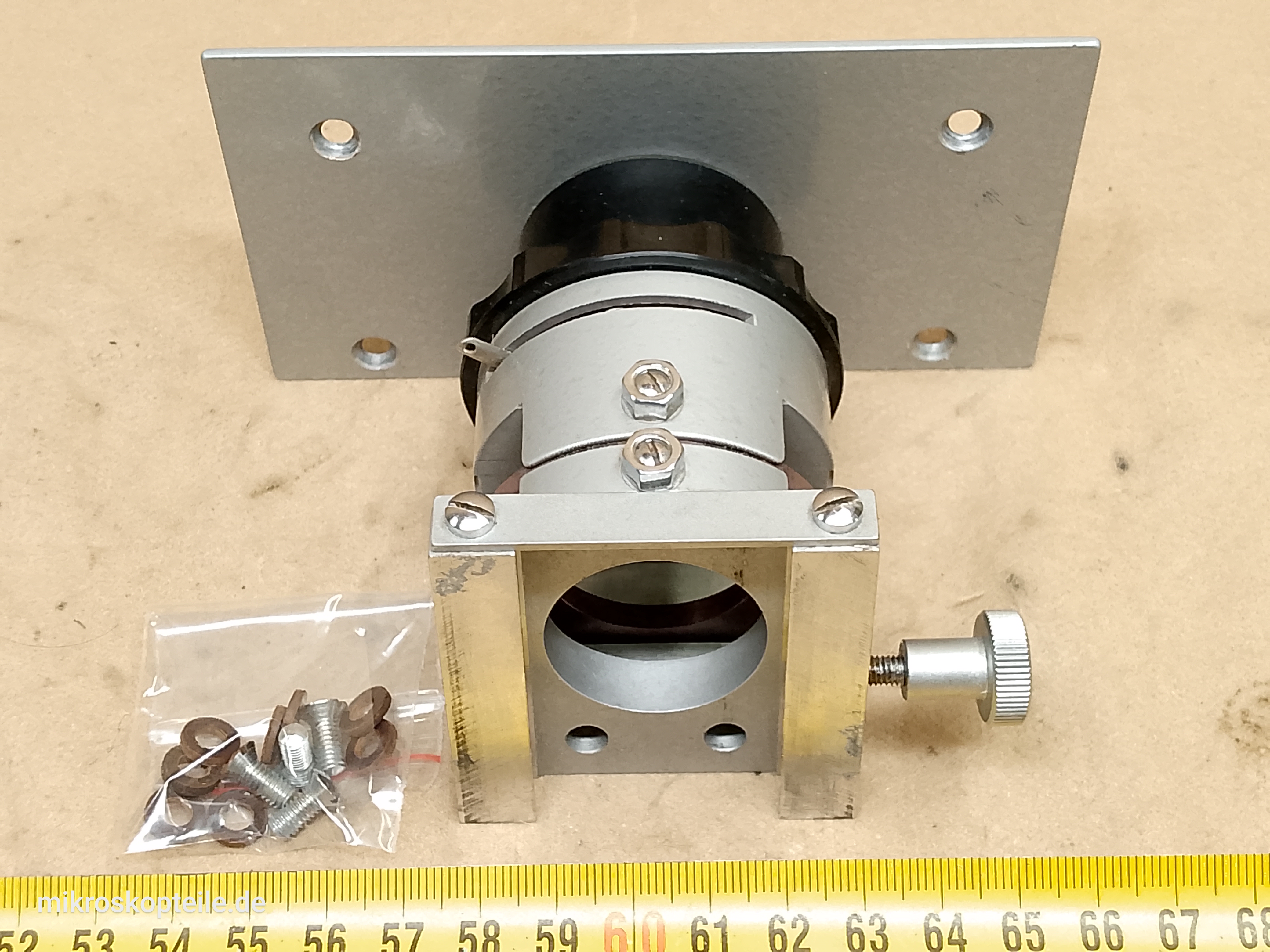 Reichert Zetopan - mocowanie oświetlacza halogenowego 12V 100W Lux-US do mikroskopu, przysłona polowa, sloty filtrów i soczewka kolimująca światło