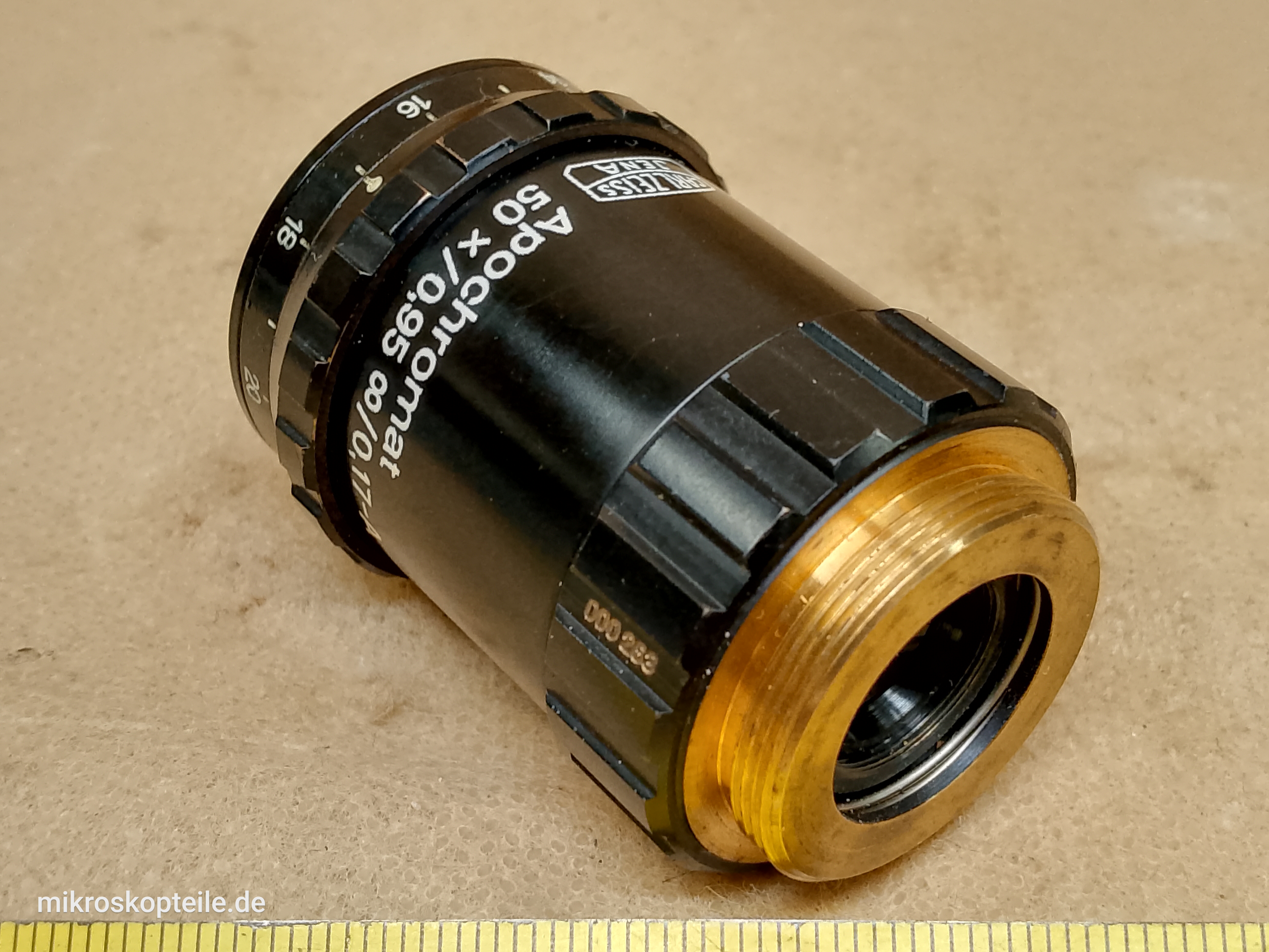 Carl Zeiss Jena Jenalumar Mikroskop Apochromat 50x/0,95 oo/0,17-A Objektiv mit M25-Gewinde und Korrekturring - Ansicht #9